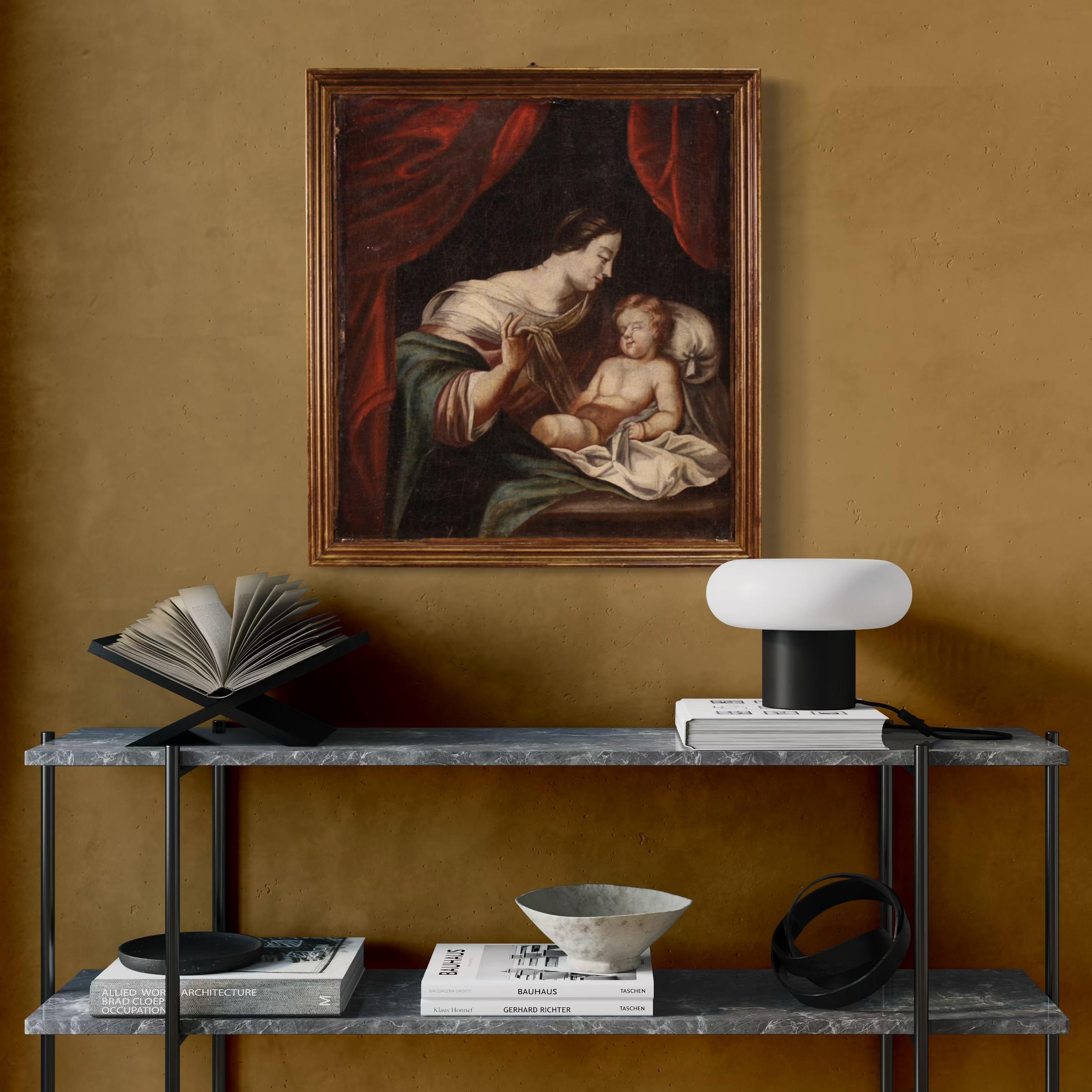18th Century Oil on Canvas French Religious Painting Madonna with Child, 1740 im Angebot 11
