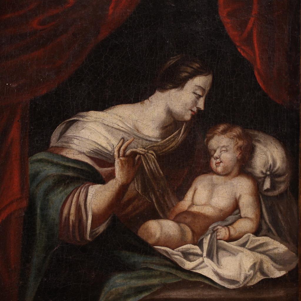 18th Century Oil on Canvas French Religious Painting Madonna with Child, 1740 (Black), Figurative Painting, von Unknown
