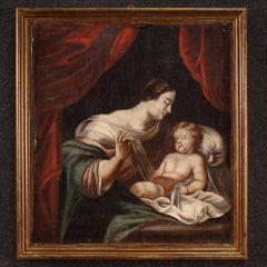 18th Century Oil on Canvas French Religious Painting Madonna with Child, 1740