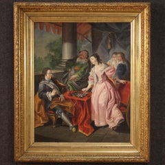 18. Jahrhundert Öl auf Leinwand Französisch romantische Malerei Paar Schach spielen, 1780