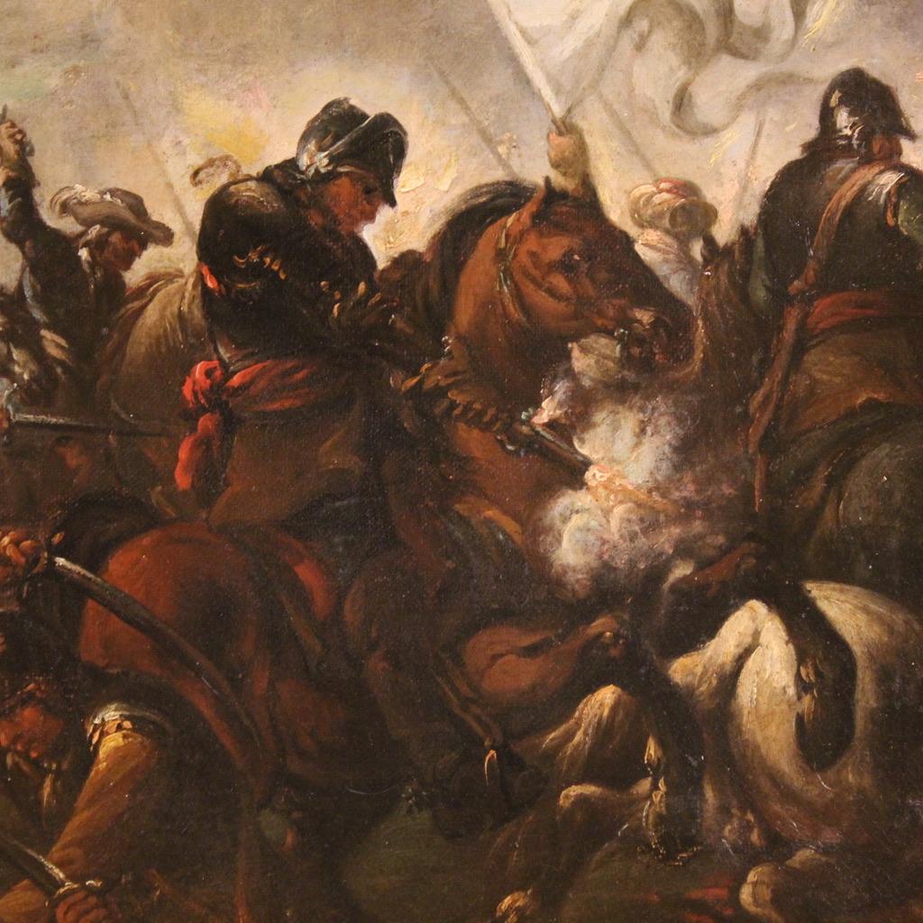 18th Century Oil on Canvas Italian Antique Battle Painting, 1720 For Sale 8