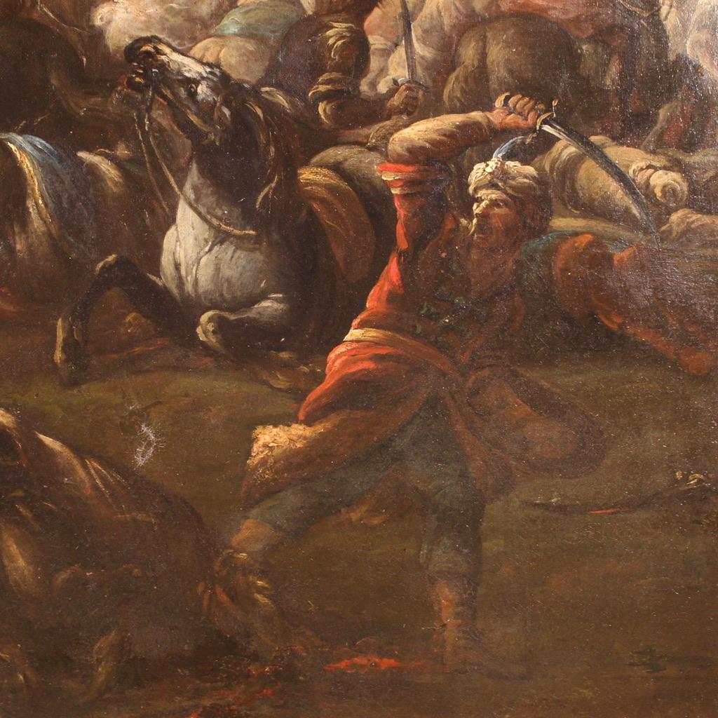 18th Century Oil on Canvas Italian Antique Battle Painting, 1720 For Sale 9