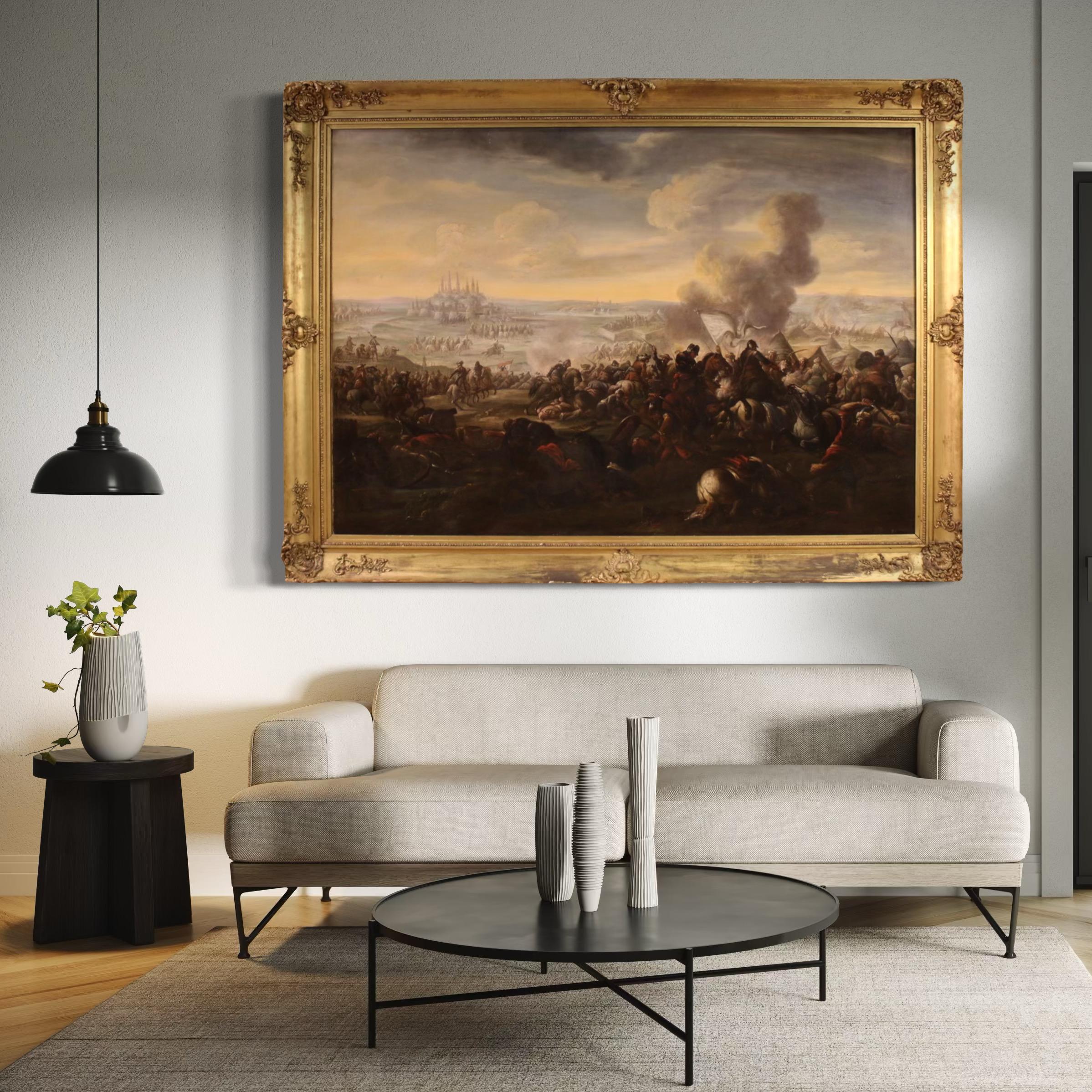 18th Century Oil on Canvas Italian Antique Battle Painting, 1720 For Sale 6
