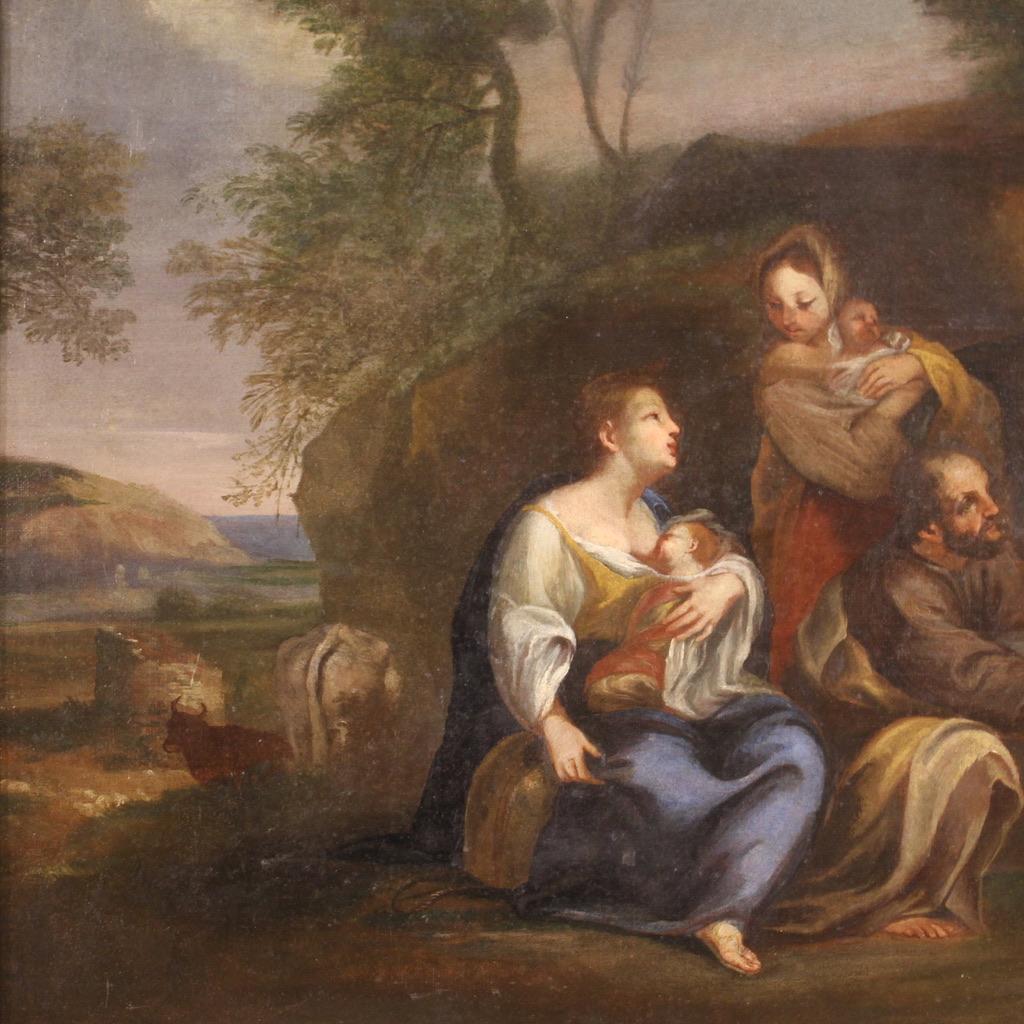 18th Century Oil on Canvas Italian Antique Landscape Painting Genre Scene, 1760 in vendita 9