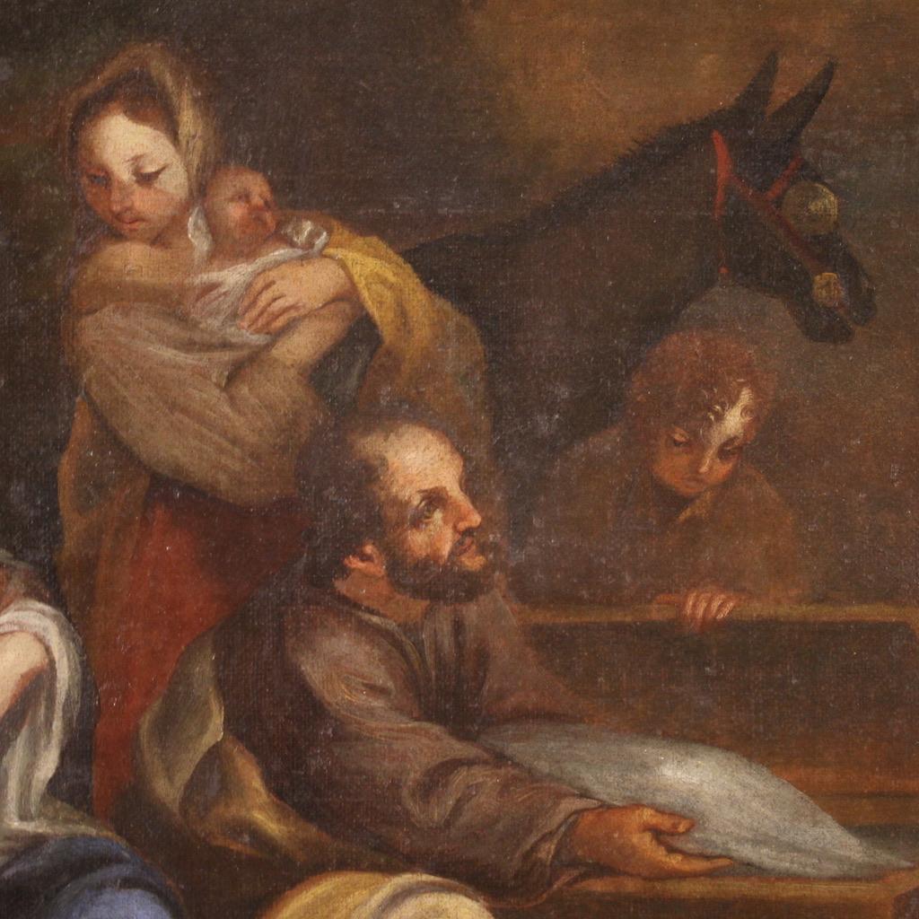 18th Century Oil on Canvas Italian Antique Landscape Painting Genre Scene, 1760 in vendita 12