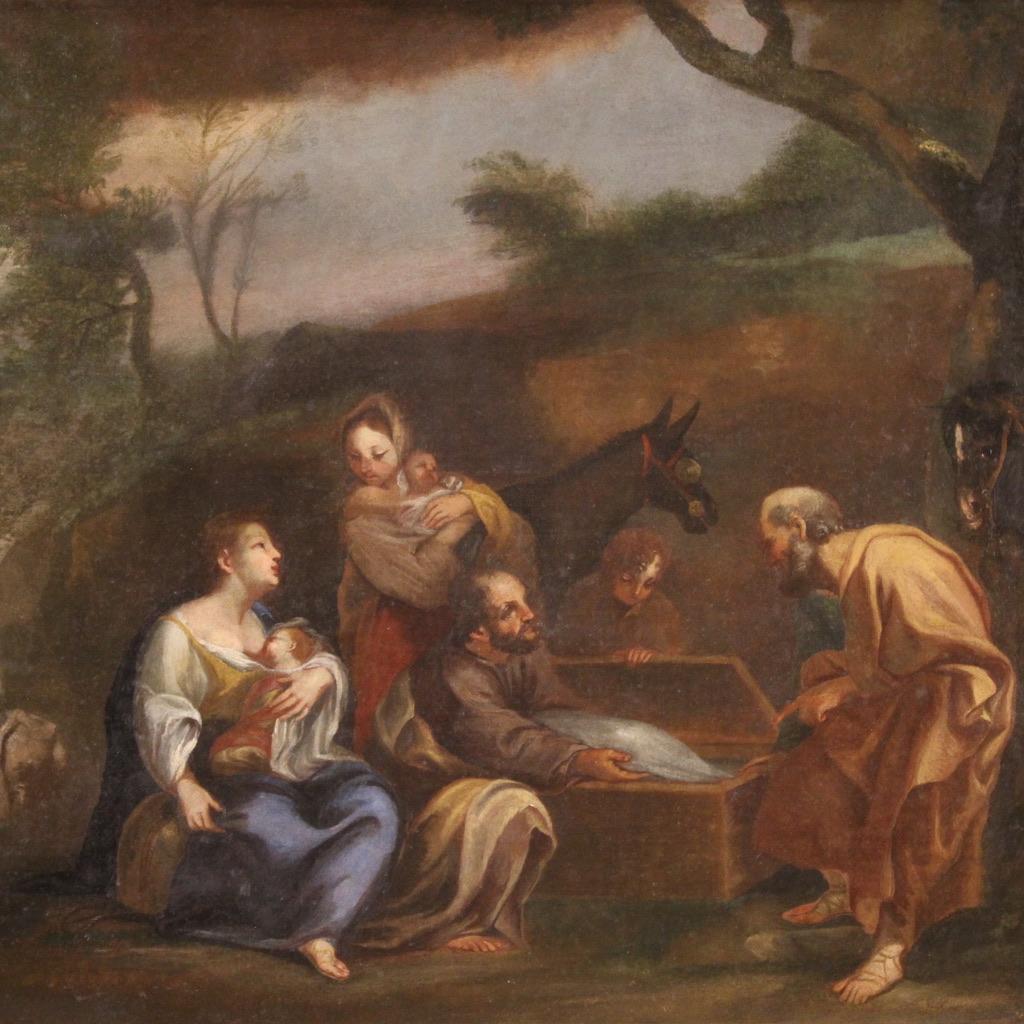 18th Century Oil on Canvas Italian Antique Landscape Painting Genre Scene, 1760 in vendita 6
