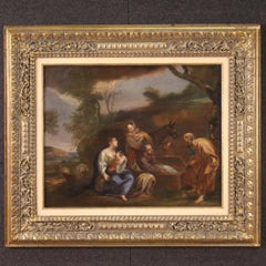 18th Century Oil on Canvas Italian Antique Landscape Painting Genre Scene, 1760
