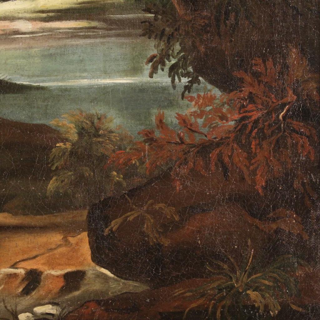 pintura al óleo sobre lienzo del siglo XVIII Paisaje antiguo italiano con personajes en venta 9