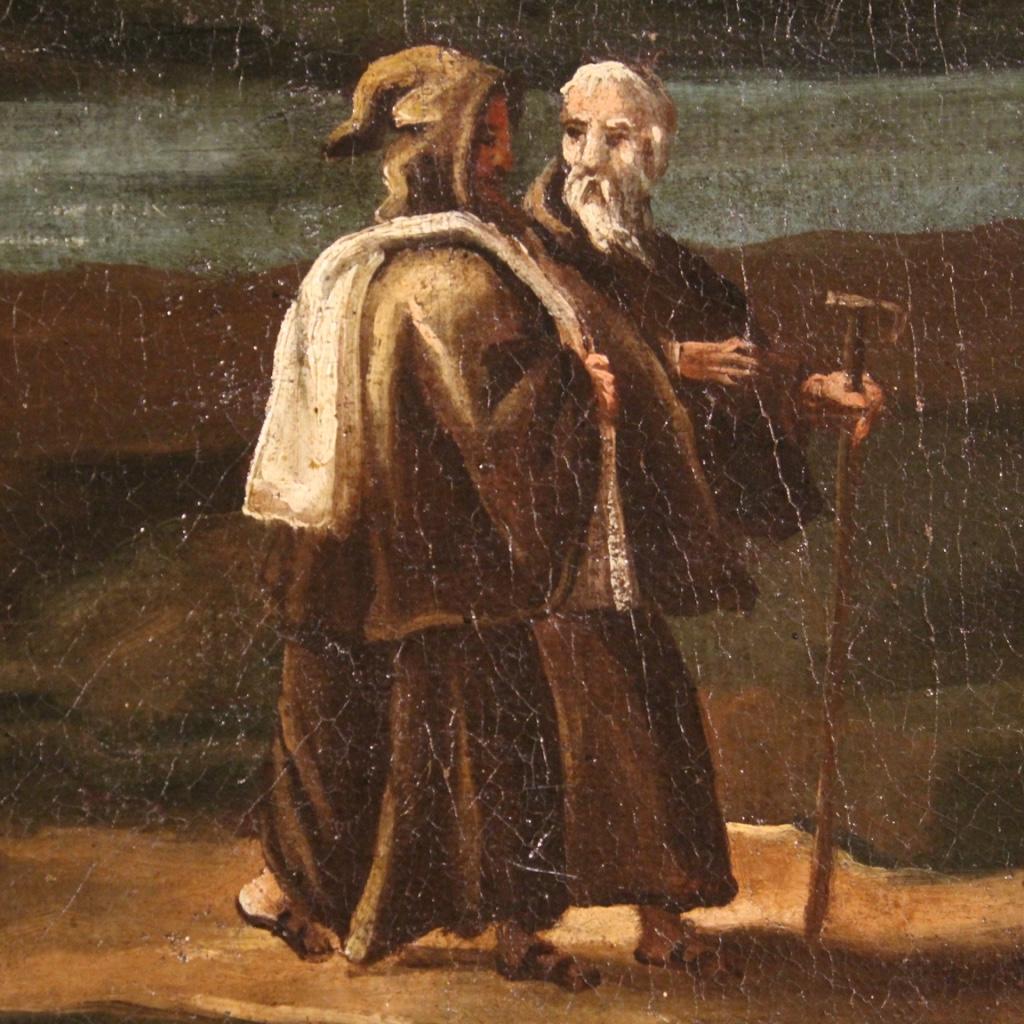 pintura al óleo sobre lienzo del siglo XVIII Paisaje antiguo italiano con personajes en venta 4