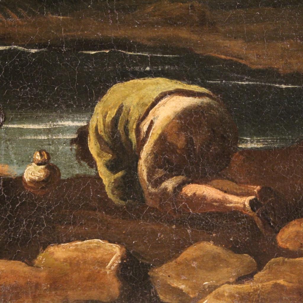 pintura al óleo sobre lienzo del siglo XVIII Paisaje antiguo italiano con personajes en venta 5
