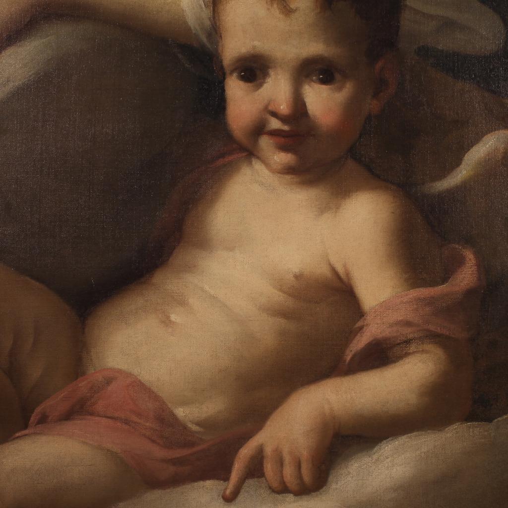 18. Jahrhundert Öl auf Leinwand Italienisch antike Malerei Engel in den Wolken, 1720 im Angebot 6