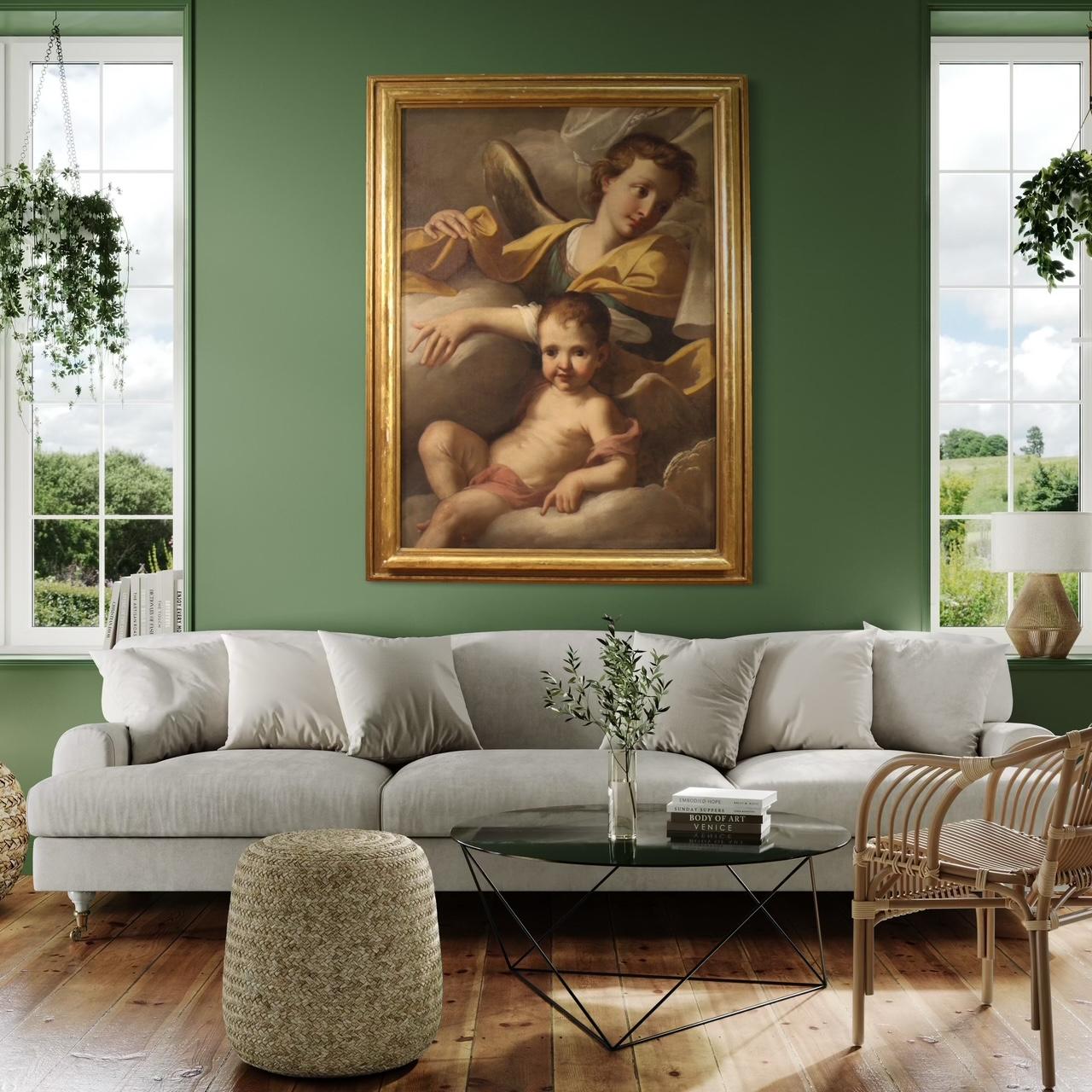 18. Jahrhundert Öl auf Leinwand Italienisch antike Malerei Engel in den Wolken, 1720 im Angebot 8