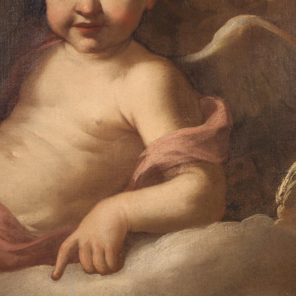 18. Jahrhundert Öl auf Leinwand Italienisch antike Malerei Engel in den Wolken, 1720 im Angebot 10