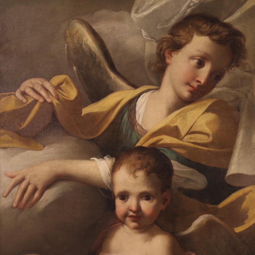 18. Jahrhundert Öl auf Leinwand Italienisch antike Malerei Engel in den Wolken, 1720 – Painting von Unknown