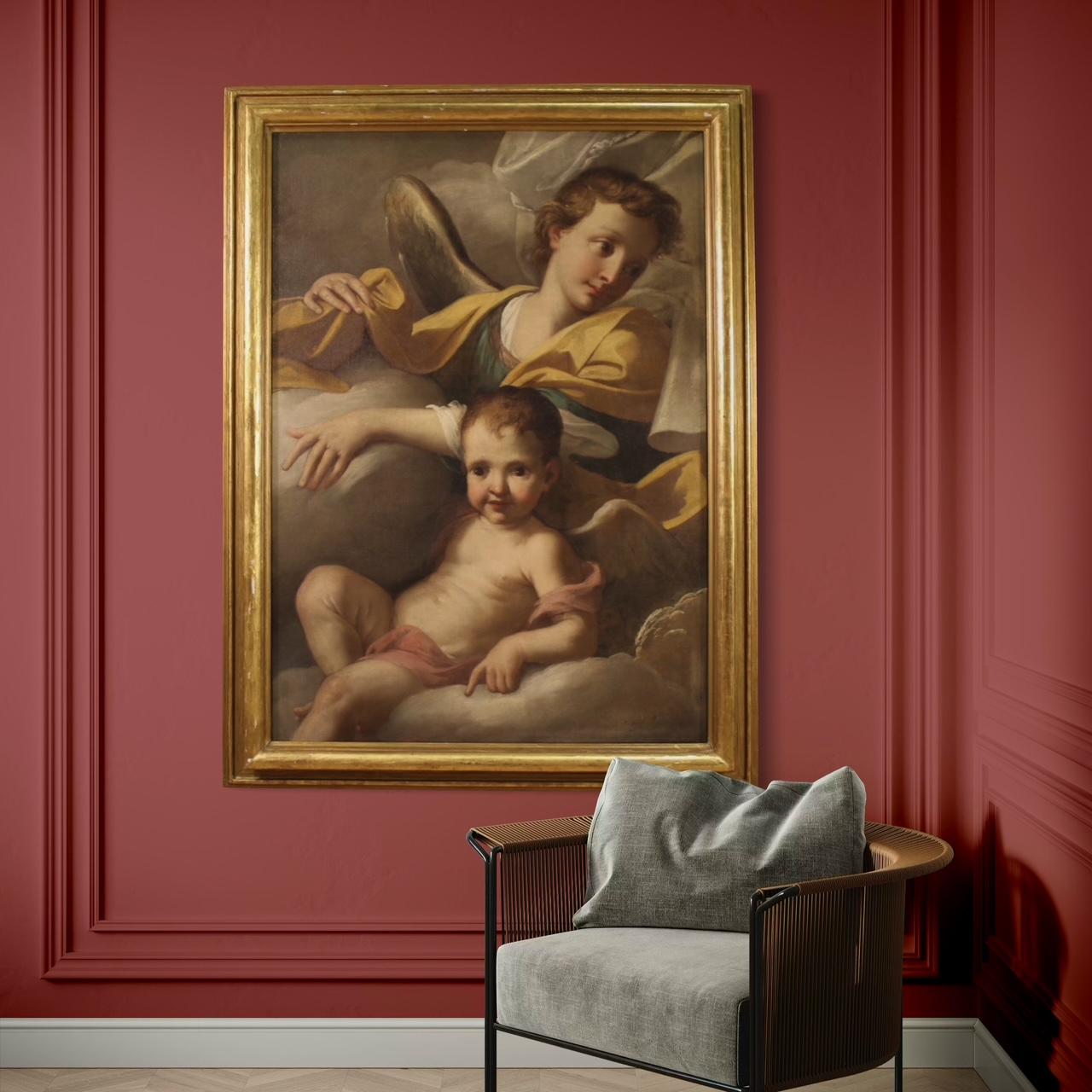 18. Jahrhundert Öl auf Leinwand Italienisch antike Malerei Engel in den Wolken, 1720 im Angebot 2