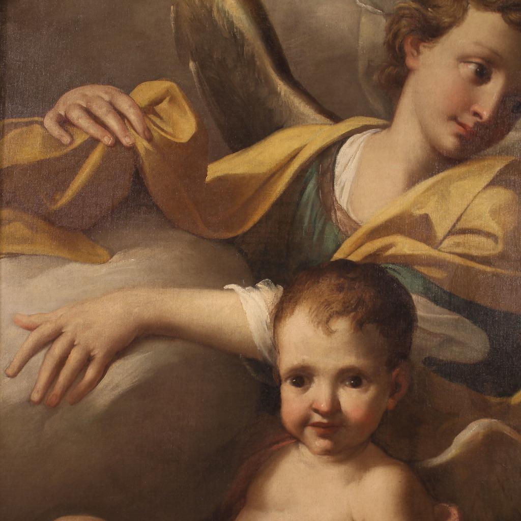 18. Jahrhundert Öl auf Leinwand Italienisch antike Malerei Engel in den Wolken, 1720 im Angebot 3