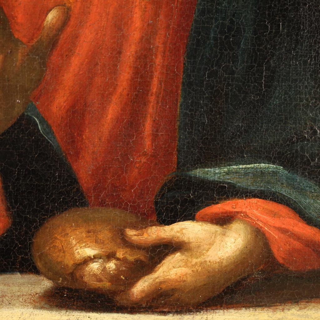 18th Century Oil on Canvas Italian Antique Painting Christ Blessing Bread, 1750 8
