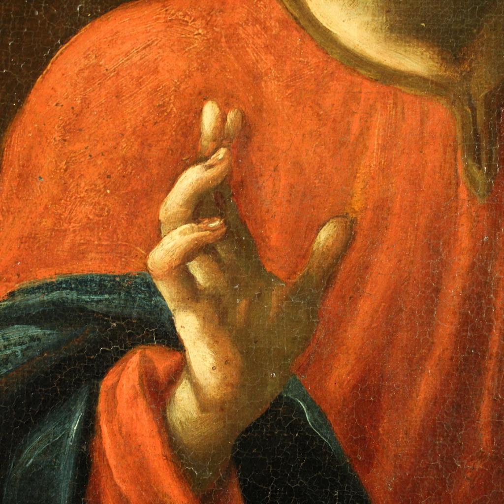 18th Century Oil on Canvas Italian Antique Painting Christ Blessing Bread, 1750 9