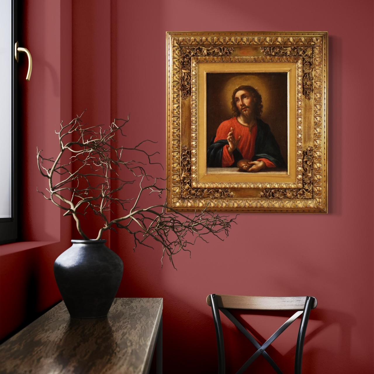 18th Century Oil on Canvas Italian Antique Painting Christ Blessing Bread, 1750 11