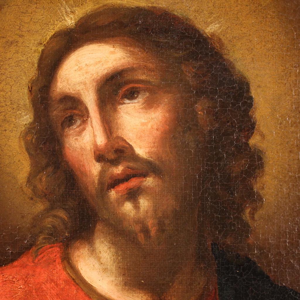 18th Century Oil on Canvas Italian Antique Painting Christ Blessing Bread, 1750 12