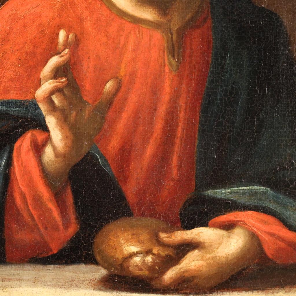 18th Century Oil on Canvas Italian Antique Painting Christ Blessing Bread, 1750 5