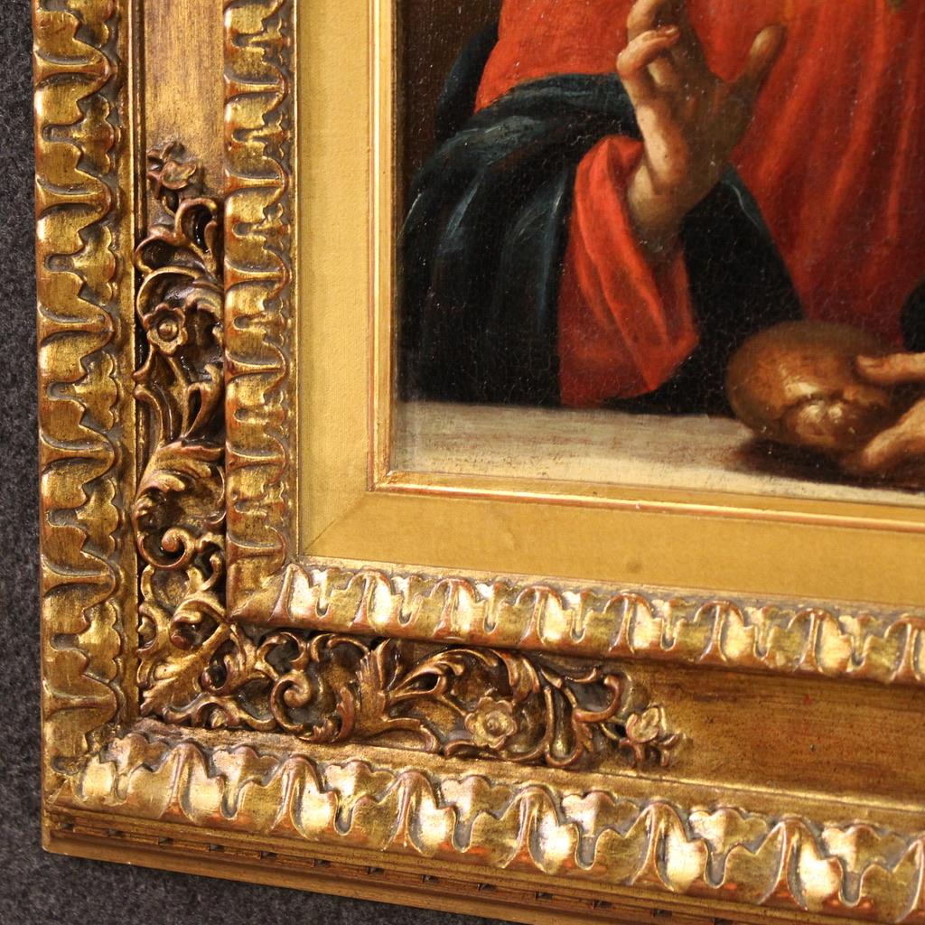 18th Century Oil on Canvas Italian Antique Painting Christ Blessing Bread, 1750 6