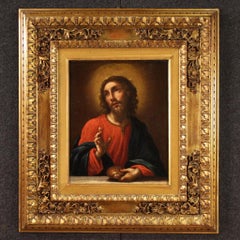 18th Century Oil on Canvas Italian Antique Painting Christ Blessing Bread, 1750