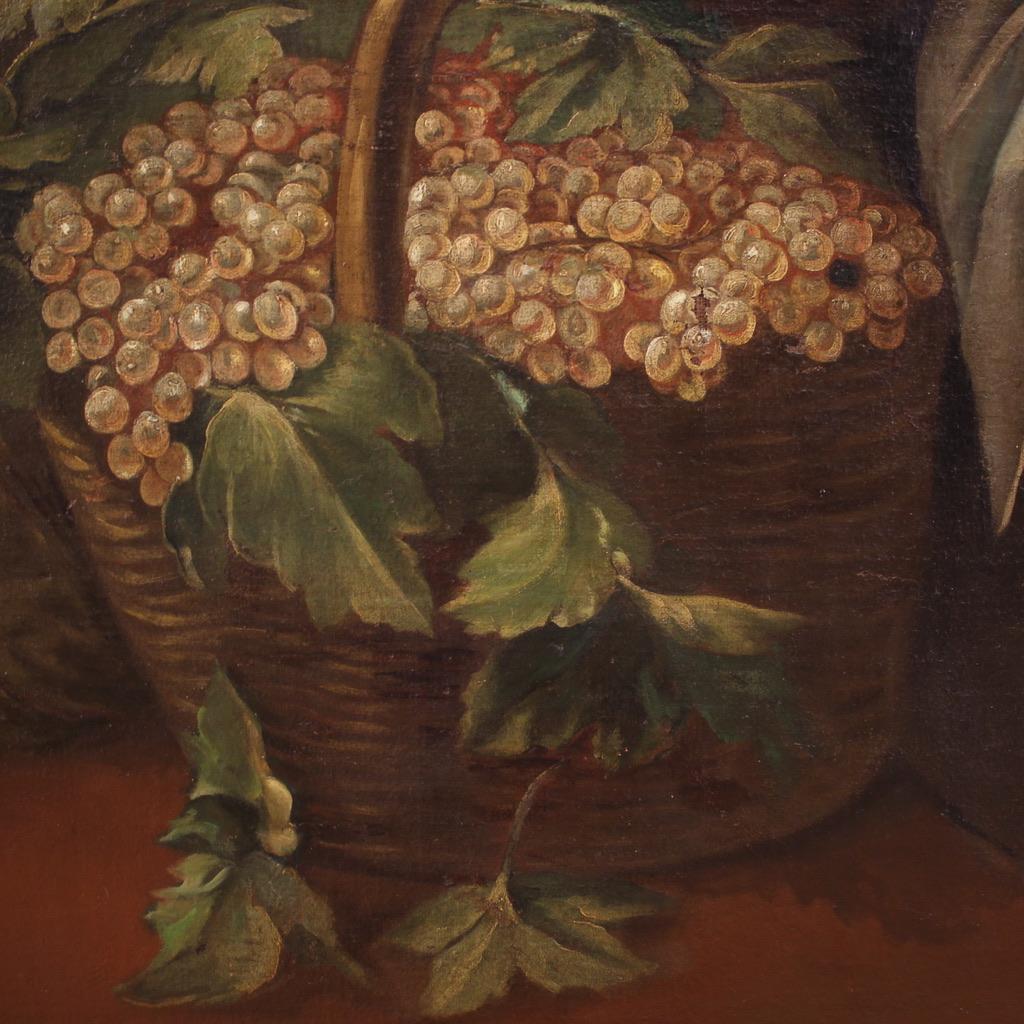 huile sur toile du 18e siècle Peinture ancienne italienne Scène de genre avec nature morte en vente 4