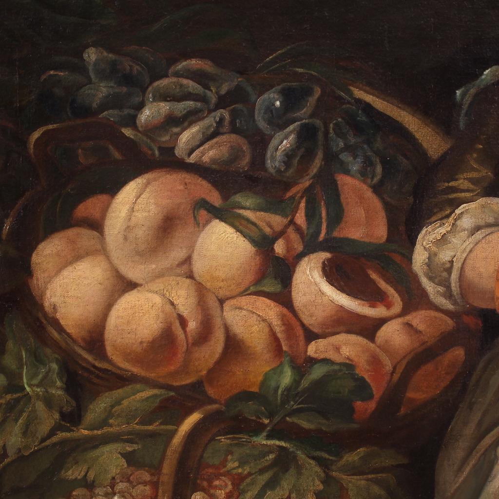 huile sur toile du 18e siècle Peinture ancienne italienne Scène de genre avec nature morte en vente 5