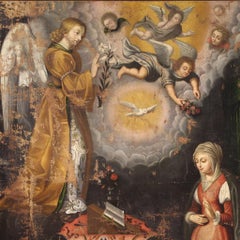 18th Century Oil on Canvas Italian Antique Religious Painting Annunciation, 1720