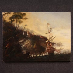 18th Century Oil on Canvas Italian Antique Seascape Painting, 1720