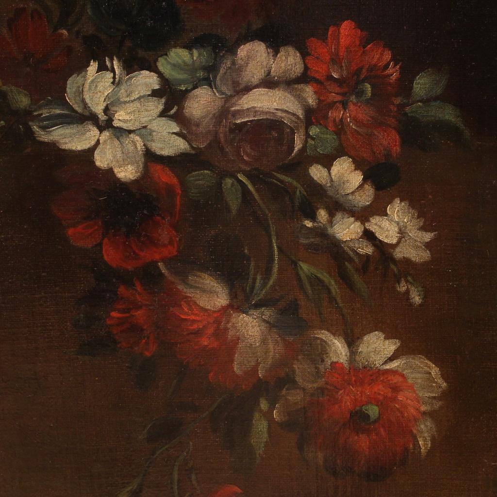 18th Century Oil on Canvas Italian Antique Still Life with Flowers Painting 1730 7