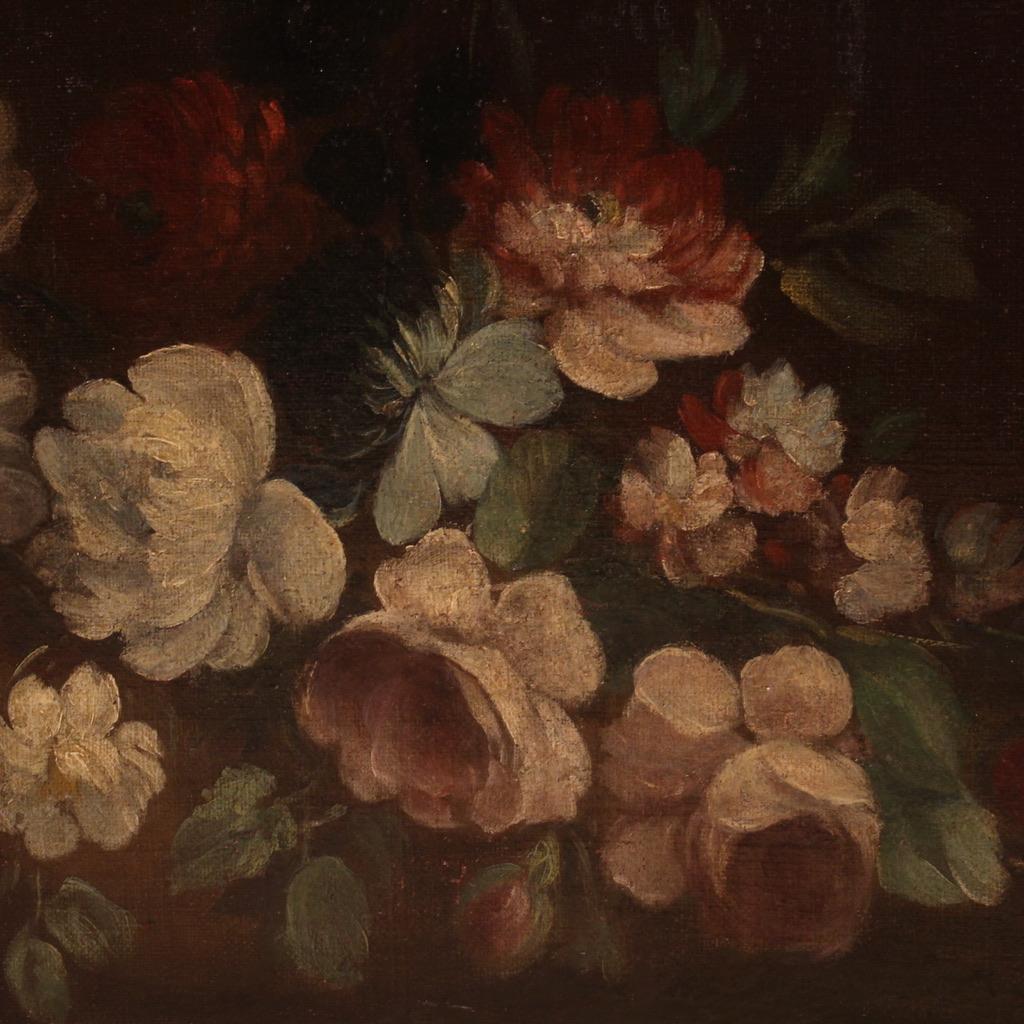 18th Century Oil on Canvas Italian Antique Still Life with Flowers Painting 1730 8