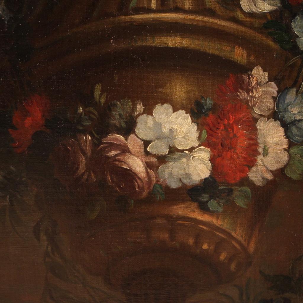 18th Century Oil on Canvas Italian Antique Still Life with Flowers Painting 1730 9
