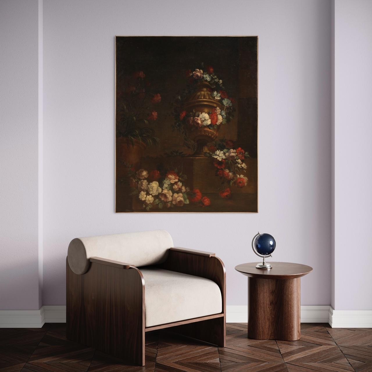 18th Century Oil on Canvas Italian Antique Still Life with Flowers Painting 1730 10