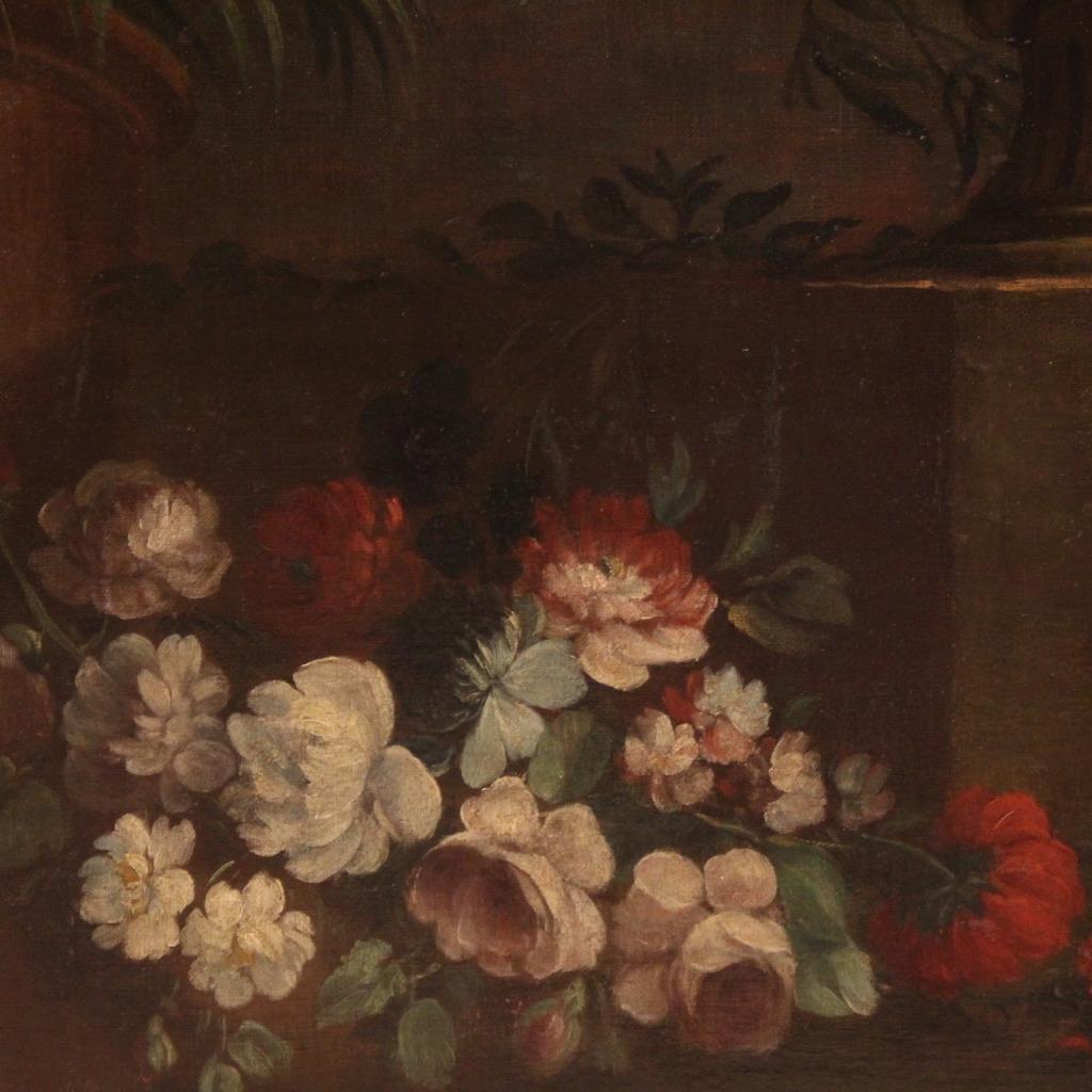 18th Century Oil on Canvas Italian Antique Still Life with Flowers Painting 1730 2