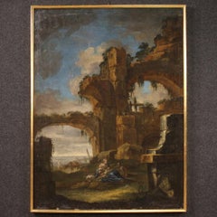 18th Century Oil on Canvas Italian Architectural Capriccio Painting, 1770