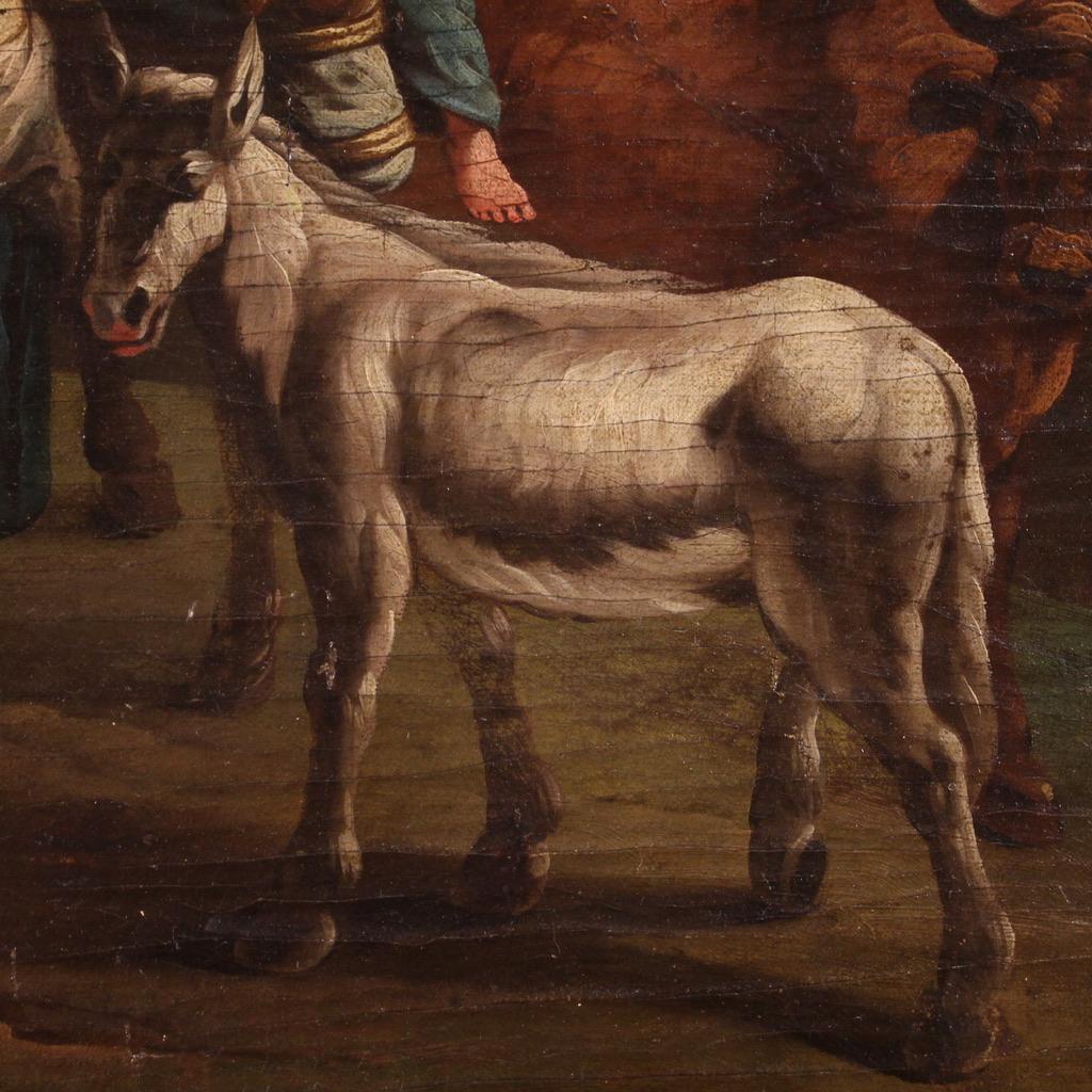 pintura al óleo sobre lienzo del siglo XVIII Paisaje bucólico italiano con personajes 8