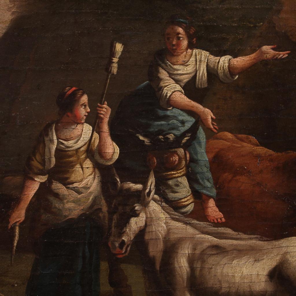 pintura al óleo sobre lienzo del siglo XVIII Paisaje bucólico italiano con personajes 10