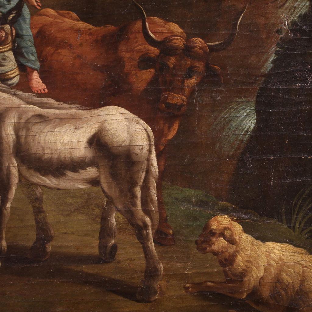 pintura al óleo sobre lienzo del siglo XVIII Paisaje bucólico italiano con personajes - Landscape Painting Brown de Unknown