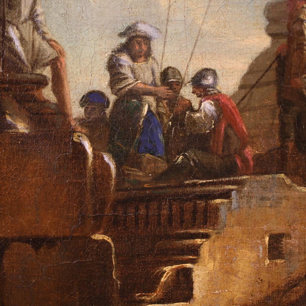 óleo sobre lienzo del siglo XVIII Pintura italiana Capriccio Ruinas con figuras, 1730 en venta 6