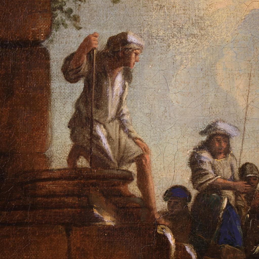 óleo sobre lienzo del siglo XVIII Pintura italiana Capriccio Ruinas con figuras, 1730 en venta 8