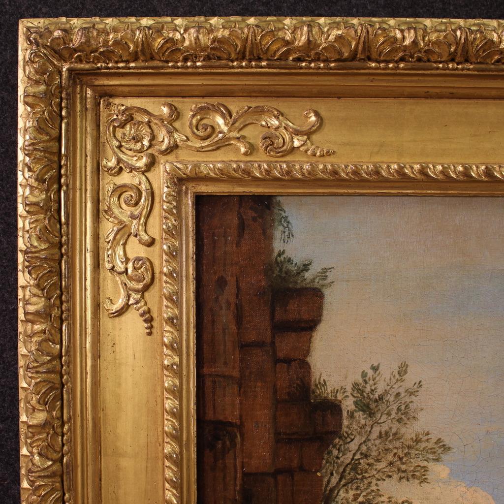 óleo sobre lienzo del siglo XVIII Pintura italiana Capriccio Ruinas con figuras, 1730 en venta 3