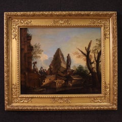 18th Century Oil on Canvas Italian Capriccio Painting Ruins with Figures, 1730s