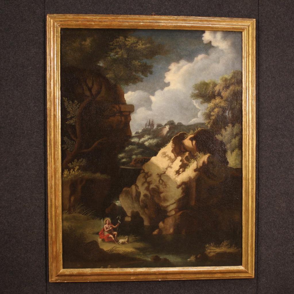 18th Century Oil on Canvas Italian Landscape John Baptist Painting, 1730 in vendita 5