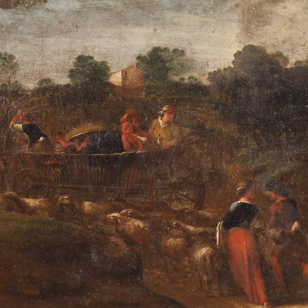 18th Century Oil on Canvas Italian Landscape Painting Pastoral Scene, 1760 For Sale 2