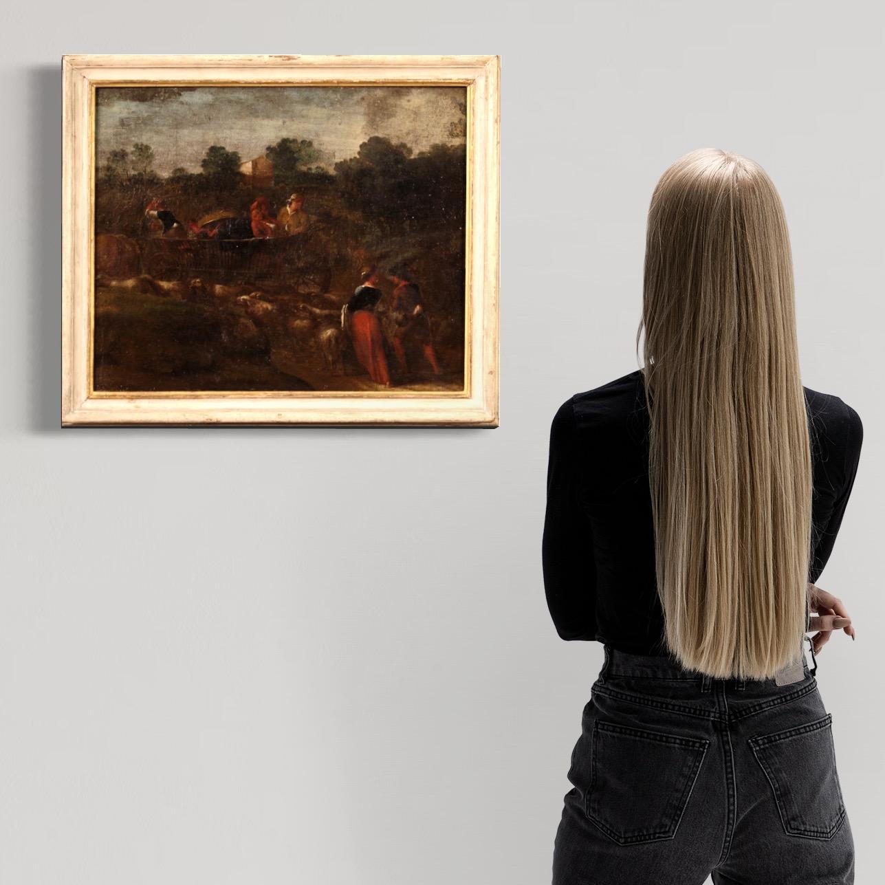 18th Century Oil on Canvas Italian Landscape Painting Pastoral Scene, 1760 For Sale 3