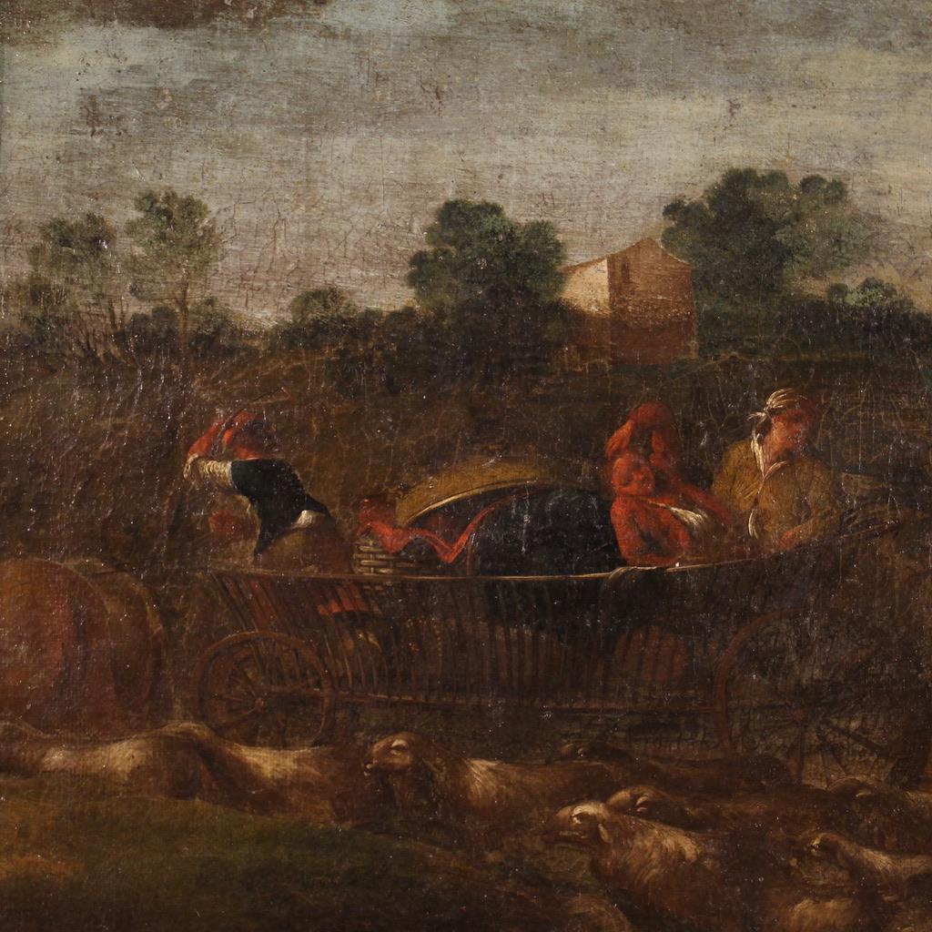 18th Century Oil on Canvas Italian Landscape Painting Pastoral Scene, 1760 For Sale 6