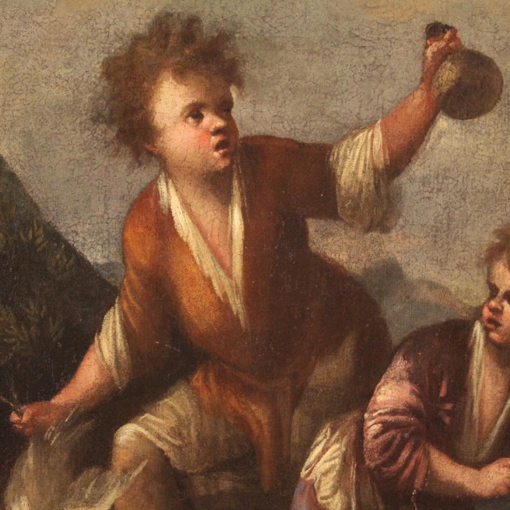 18. Jahrhundert Öl auf Leinwand Italienisches Landschaftsgemälde mit Kindern, 1730 im Angebot 8