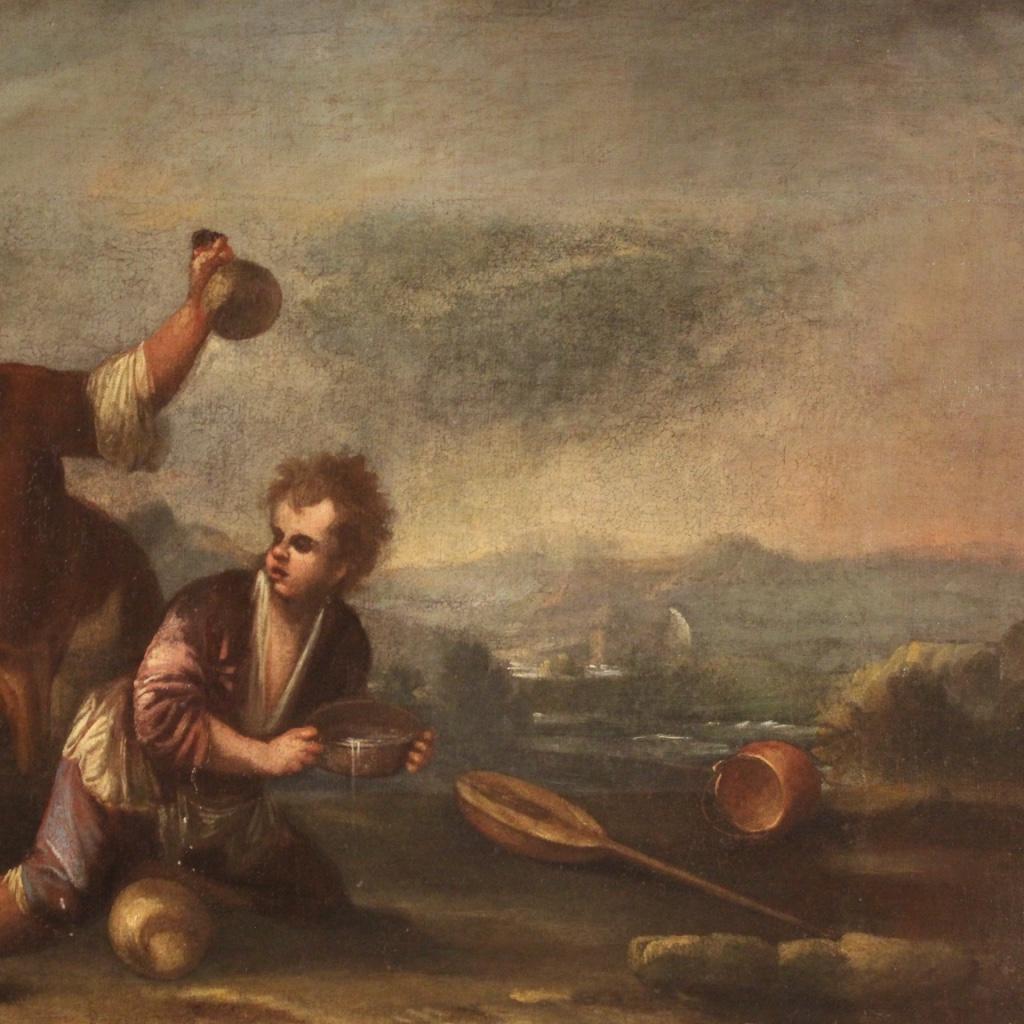 18. Jahrhundert Öl auf Leinwand Italienisches Landschaftsgemälde mit Kindern, 1730 im Angebot 3
